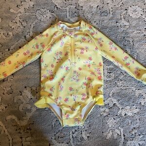 NWT Carters one piece yellow floral rash guard with cute detail